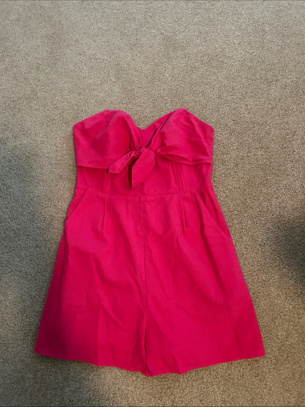 Lush Hot Pink Strapless Tie-Front Shorts Romper